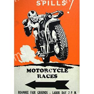 Vintage poster advertising motorcycle races with a rider on a classic bike.