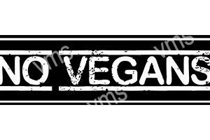 Black and white stamp with 'NO VEGAN' text.
