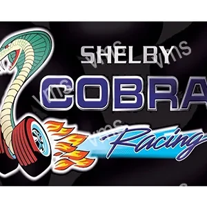 Shelby Cobra Racing logo with a fierce cobra and flaming exhaust.