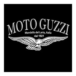Moto Guzzi logo with eagle and text from Italy since 1921.