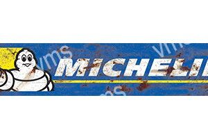 Close-up of the Michelin logo on a blue background.