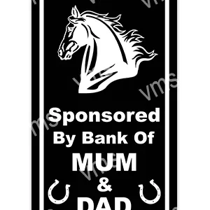 Black and white poster with horse image and sponsorship text.