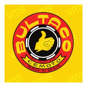 Bultaco logo with a thumbs-up symbol on a yellow background.