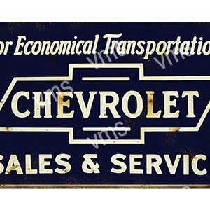 Vintage Chevrolet sales and service sign with classic logo.