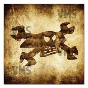 Rustic skull and crossbones stencil art on aged paper.