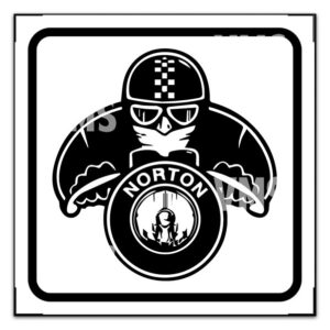 Vintage Norton motorcycle logo with a skull and helmet design.