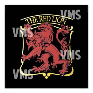 A red lion rampant emblem with "The Red Lion" text on black.