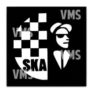 Black and white checkerboard-style ska music graphic.