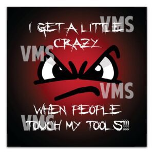 Angry eyes with text about getting crazy when someone touches toes.