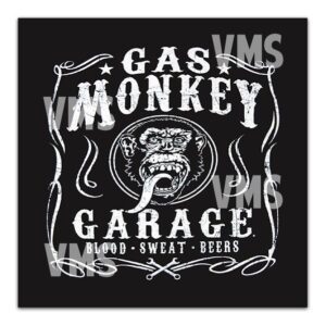 Vintage Gas Monkey Garage logo with roaring monkey and bold text.