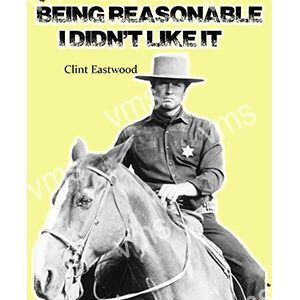 Clint Eastwood as a cowboy on horseback with a serious expression.