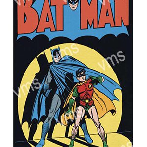 Batman and Robin stand heroically against a dark backdrop with the Batman logo above.