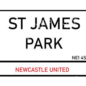 Signboard showing St James Park, home of Newcastle United.