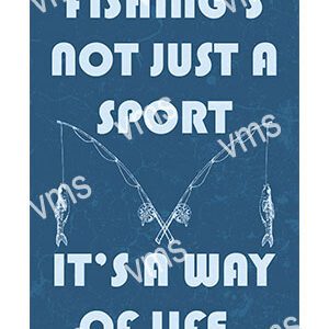 Inspirational fishing quote on a blue background with fishing rods.