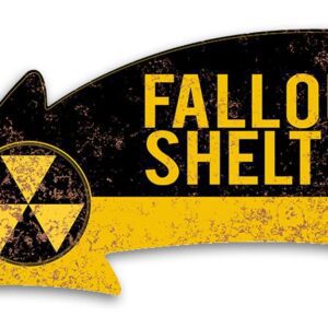A Fallout Shelter sign with a nuclear hazard symbol.
