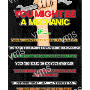 A colorful motivational mechanic poster with wrench graphics.
