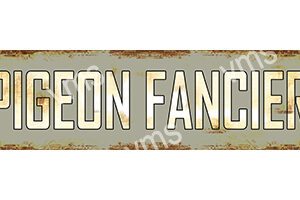 Rusty metal sign with large white letters.