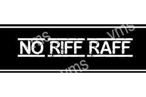 Black and white rectangular logo with 'NO RIFF RAFF' text.