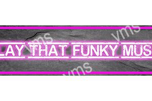 Neon sign reading "THAT FUNKY M" in pink light.