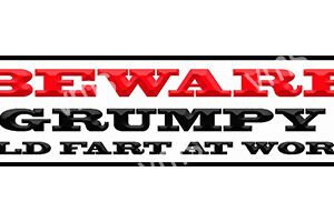 Bold text graphic with the words "BEWARE TRUMP'S FART AT WORK" in red and black.
