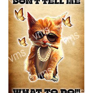 Stylish cat with sunglasses and pearls, surrounded by butterflies.