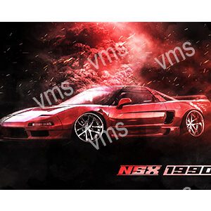 A red NSX sports car with dynamic lighting effects and a cosmic background.