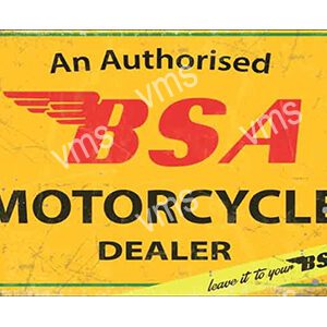 Vintage BSA motorcycle dealer sign with bold red and black text on yellow.
