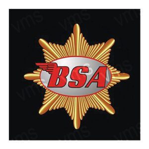 Vintage BSA motorcycle logo with a gold star and red lettering.