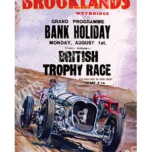 Vintage poster advertising the 1948 British Trophy car race at Brooklands.