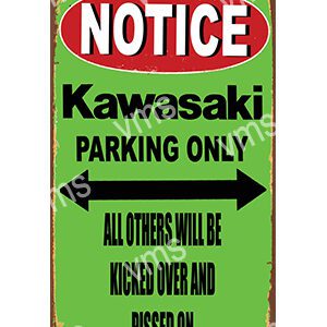Sign indicating parking reserved for Kawasaki vehicles only.