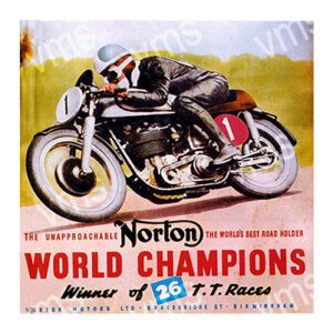 Vintage Norton motorcycle racing poster celebrating TT race wins.