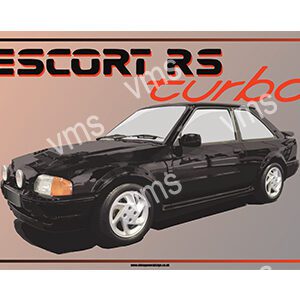 Classic Ford Escort RS Turbo with sleek black exterior and sporty wheels.