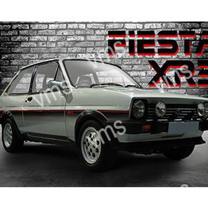 Classic Ford Fiesta XR2 parked against a brick wall with stylish decals.