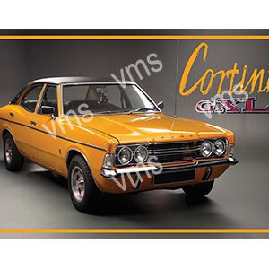 Classic orange Ford Cortina Mk2 with vintage styling and chrome accents.