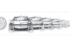 Pencil sketch of four cars aligned frontally.