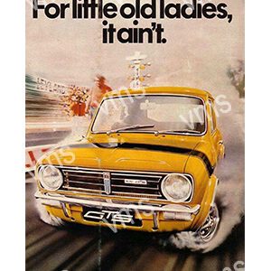 Vintage ad for a rugged yellow car, emphasizing toughness.
