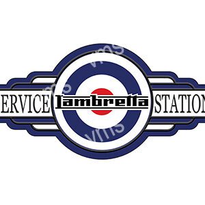 Vintage Lambretta service station logo with retro design.