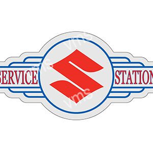 A retro-style logo for a service station featuring a red symbol.