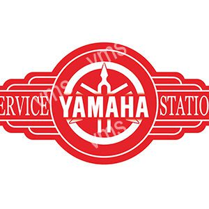Vintage Yamaha service station logo in red and white.
