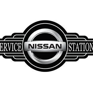Vintage Nissan service station logo with a classic design.