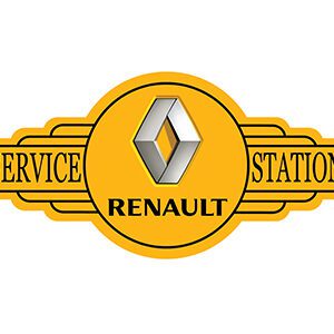 Vintage Renault service station logo with yellow and black colors.
