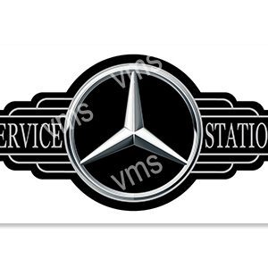 Vintage Mercedes-Benz service station logo with classic design.