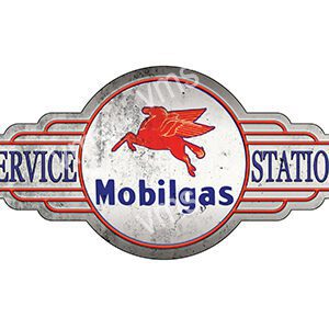 Vintage Mobilgas Service Station sign with red Pegasus logo.