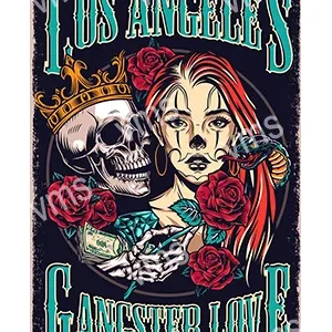 Artistic tattoo-style design featuring a crowned skull and a woman with roses.