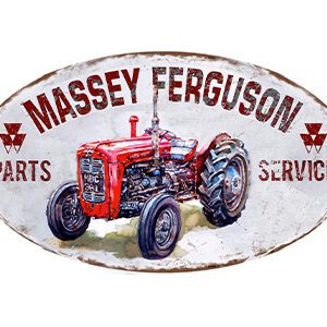 Vintage Massey Ferguson tractor sign with a red tractor image.