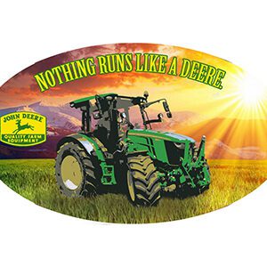 John Deere tractor with slogan 'Nothing Runs Like a Deere'.