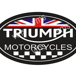 Triumph Motorcycles logo with British flag and checkered pattern.