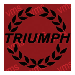 Black laurel wreath encircling the word 'TRIUMPH' on a red background.
