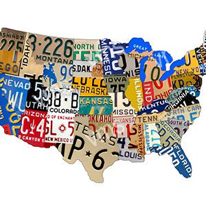 Map of the USA made from state license plates.