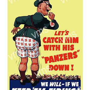 Wartime poster urging to stop enemy tanks with bold text and imagery.